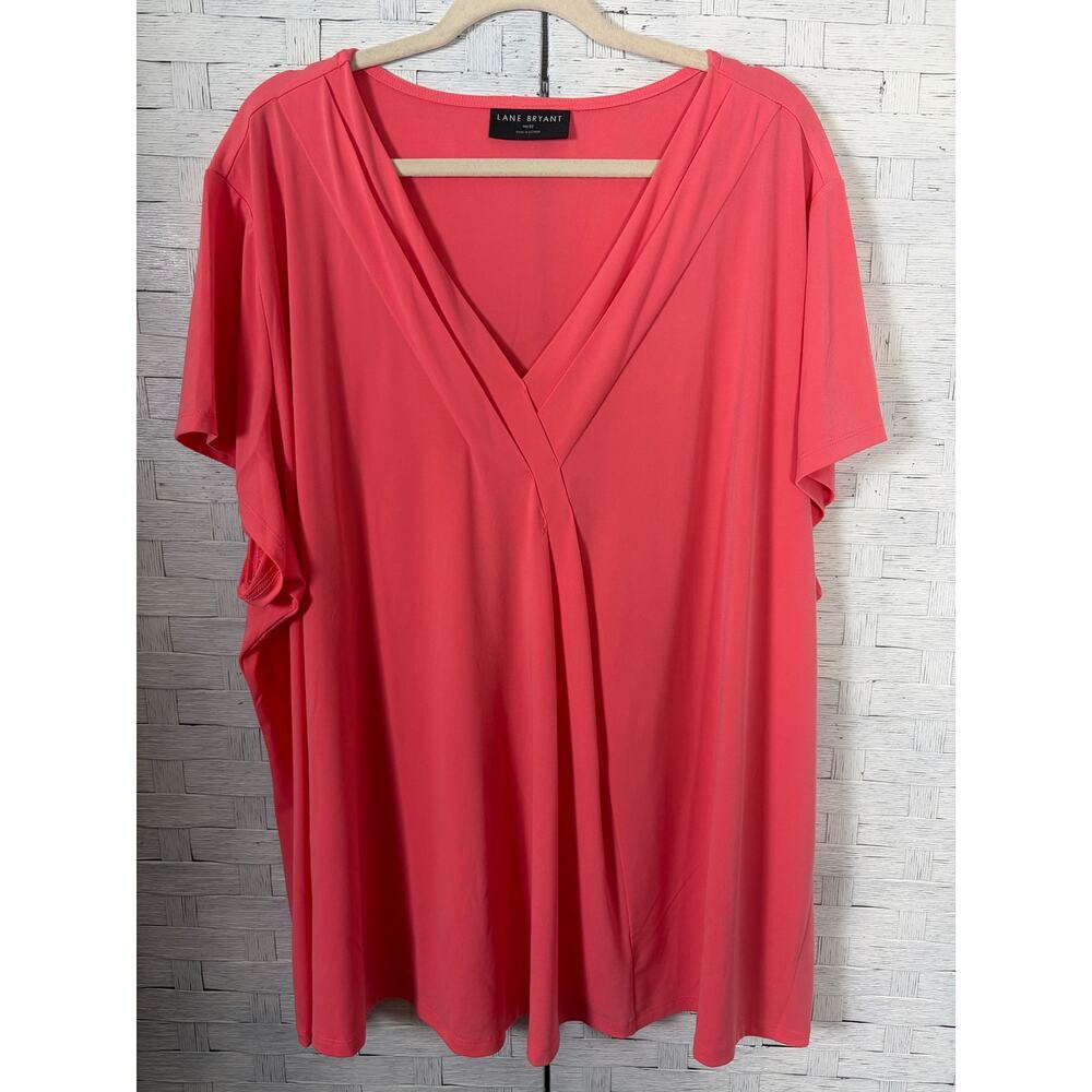 Lane Bryant women's blouse V-neck front plate short sleeve feminine plus size